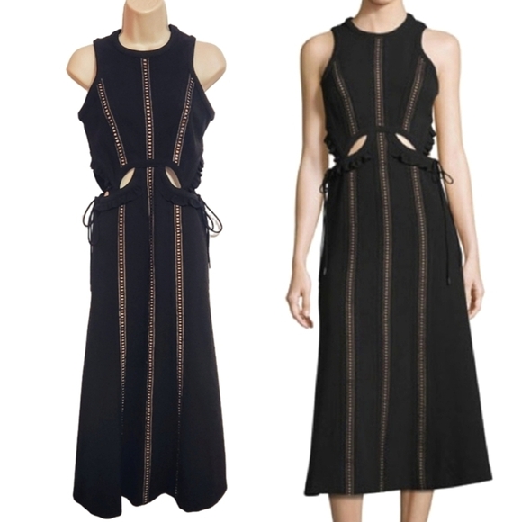 Self-Portrait Dresses & Skirts - Self Portrait Black Nude Lace Ruffle Midi Fit And Flare Dress Size 4